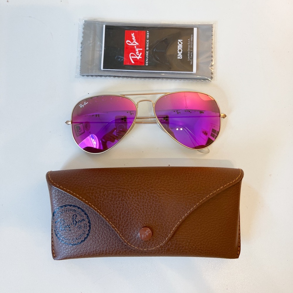 Pink Mirror Ray-ban Aviator Pilot sunglasses gold frame